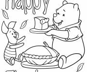 Coloriage Winnie l'ourson tenant une tarte de l'action de grace