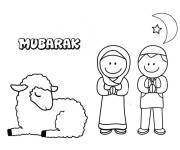 Coloriage et dessins gratuit Agneau et enfants pour l'eid Moubarak à imprimer