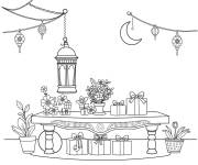 Coloriage Cadeaux et fleurs pour l'A&iuml;d Moubarak
