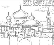 Coloriage Carte de voeux de l'Eid avec une ville musulmane
