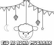 Coloriage Carte facile de Eid Al Adha Moubarak