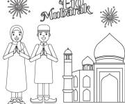 Coloriage et dessins gratuit C&eacute;l&eacute;brons l'Eid avec nos familles à imprimer