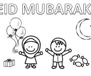 Coloriage Deux enfants avec des ballons en A&iuml;d Moubarak