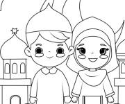 Coloriage Deux enfants pendant les c&eacute;l&eacute;bration de l'eid