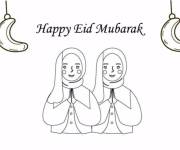 Coloriage Deux filles pendant un A&iuml;d Moubarak