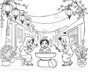 Coloriage Enfant jouent pour f&ecirc;ter eid el fitr