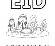 Coloriage Famille au diner de l'eid