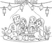 Coloriage Famille heureuse pendant l'Aid