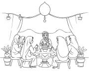 Coloriage Famille musulmane pendant eid elfitr