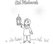 Coloriage Fille tenant un lanterne pour A&iuml;d Moubarak