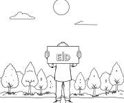 Coloriage Gar&ccedil;on avec une carte de Eid