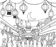 Coloriage Gens au march&eacute; pendant l'Eid