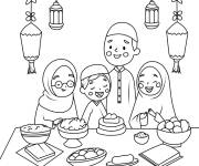 Coloriage La famille c&eacute;l&egrave;bre l'A&iuml;d Moubarak