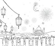 Coloriage Musulmans en dehors pour c&eacute;l&eacute;brer l'eid