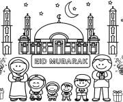 Coloriage Paysage de famille musulmane pendant l'eid