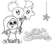 Coloriage et dessins gratuit Petite fille au hijab avec des ballons à imprimer