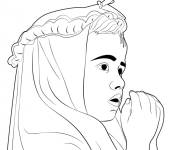 Coloriage Petite fille mignonne en priant pendant l'aid