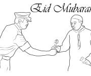 Coloriage Policier offre une fleur &agrave; l'occasion de l'eid