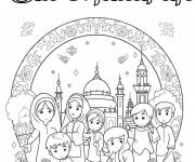 Coloriage Regroupement des fid&egrave;les pendant l'Eid