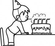 Coloriage Enfant souffle ses bougies d'anniversaire