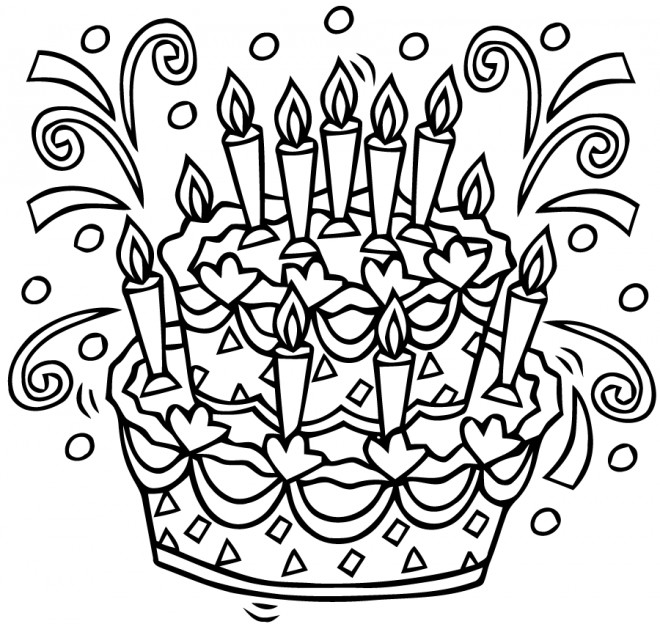 Coloriage Gateau D Anniversaire En Noir Et Blanc