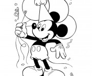 Coloriage Mickey Mouse avec Ballons pour Anniversaire