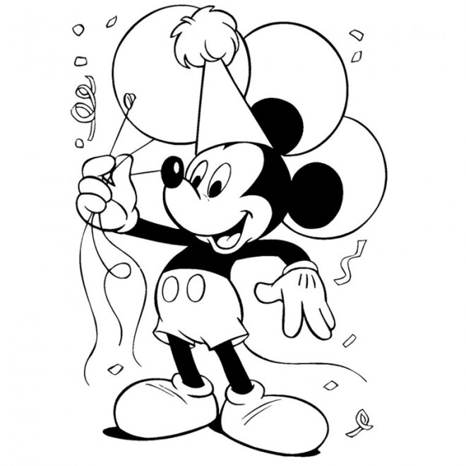 Coloriage et dessins gratuits Mickey Mouse avec Ballons pour Anniversaire à imprimer