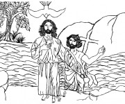 Coloriage Baptême de Jésus par Saint Jean Baptiste