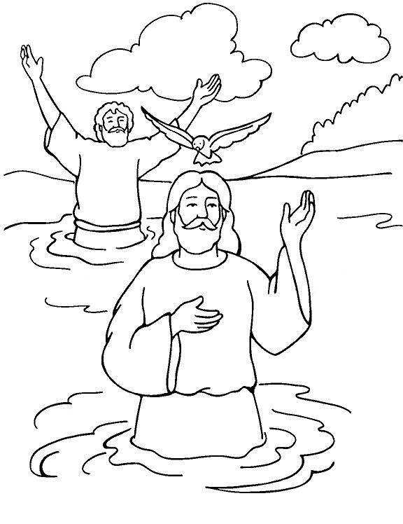 Coloriage et dessins gratuits Baptême Jésus et Jean Baptiste à imprimer