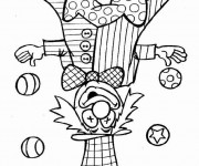 Coloriage Un clown jonglant avec sept balles rondes