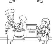 Coloriage et dessins gratuit Chef avec sa petite assistance à imprimer