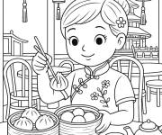 Coloriage Dim Sum chinois pour la F&ecirc;te de la Gastronomie