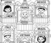 Coloriage F&ecirc;te de la Gastronomie dans le monde