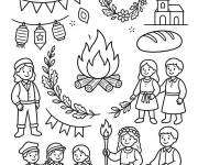 Coloriage &Eacute;l&eacute;ments et symboles de la F&ecirc;te de la Saint-Jean