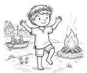 Coloriage Enfant heureux dansant pendant la f&ecirc;te de la Saint-Jean