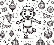 Coloriage Enfant heureux pendant la F&ecirc;te de la Saint-Jean