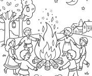 Coloriage et dessins gratuit Enfants autour du feu de la f&ecirc;te de la Saint-Jean à imprimer