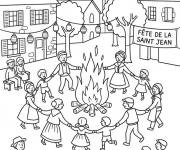 Coloriage et dessins gratuit F&ecirc;te de la Saint-Jean avec la musique et la danse à imprimer