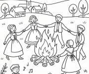 Coloriage F&ecirc;ter la Saint-Jean sous la lune