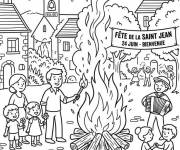 Coloriage Feu de camp pendant la F&ecirc;te de la Saint-Jean