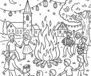 Coloriage et dessins gratuit La famille c&eacute;l&egrave;bre la F&ecirc;te de la Saint Jean à imprimer