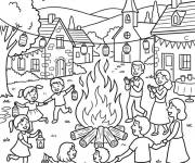 Coloriage et dessins gratuit Les petits avec papa et maman pendant la F&ecirc;te de la Saint-Jean à imprimer