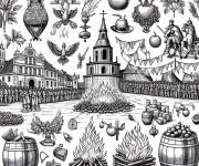 Coloriage Tous les symboles de la F&ecirc;te de la Saint-Jean