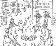 Coloriage et dessins gratuit Villageois dansent pendant la nuit de 24 juin à imprimer