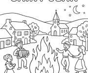 Coloriage Villageois Fran&ccedil;ais f&ecirc;tent la Saint-Jean