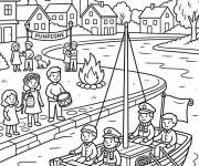 Coloriage Vue de la ville pendant la F&ecirc;te de la Saint-Jean