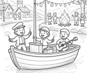 Coloriage Vue des feteurs du jour de la Saint-Jean