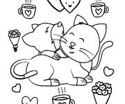 Coloriage Carte de vœux avec des cœurs, du café et des fleurs pour mamies