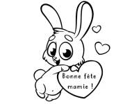 Coloriage Lapin mignon avec cœur pour la fête des grands mères