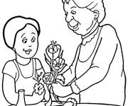 Coloriage et dessins gratuit Maman avec ma grand-mère et des fleurs à imprimer